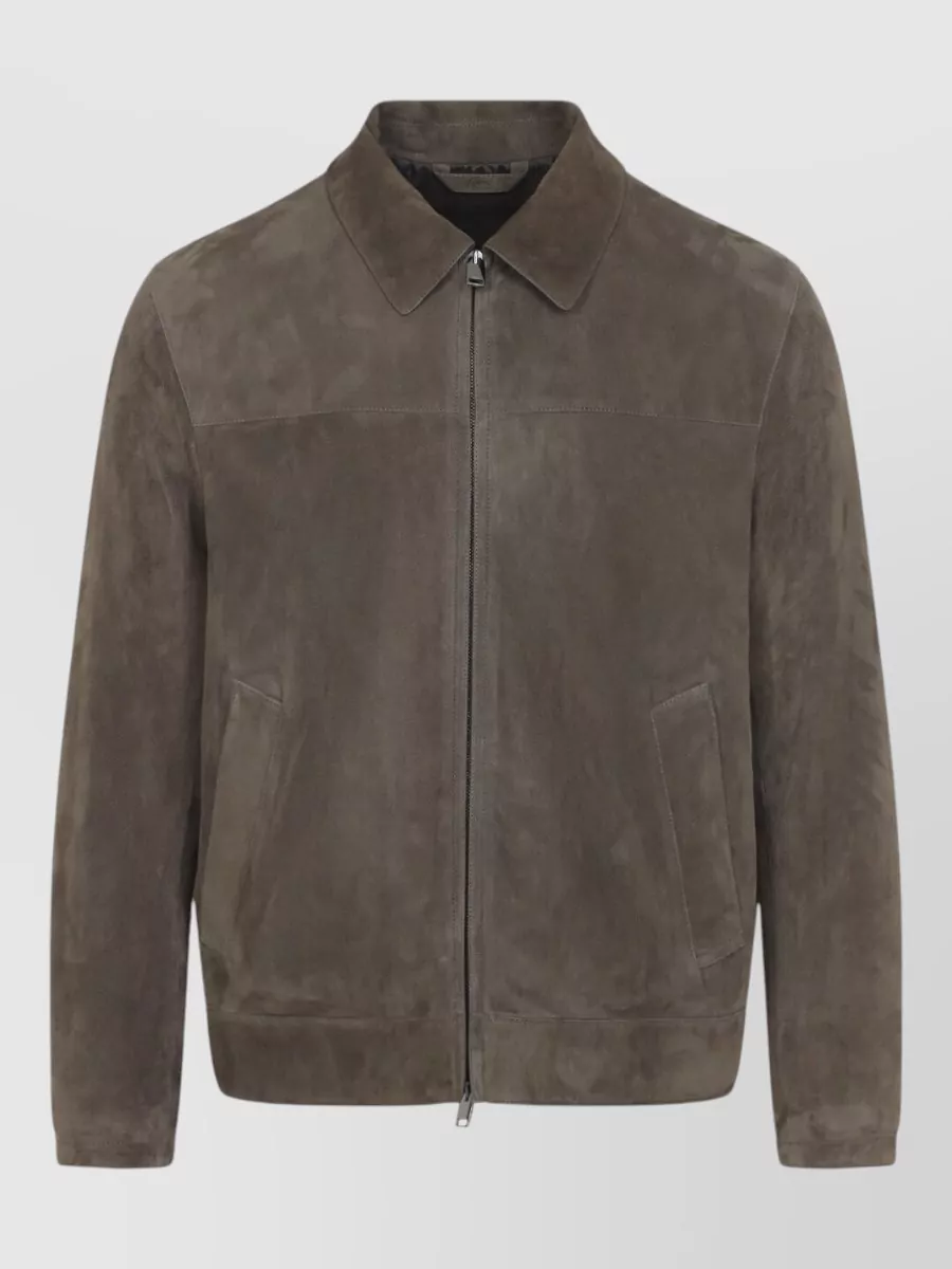 Brioni leather shirt collar blouson
