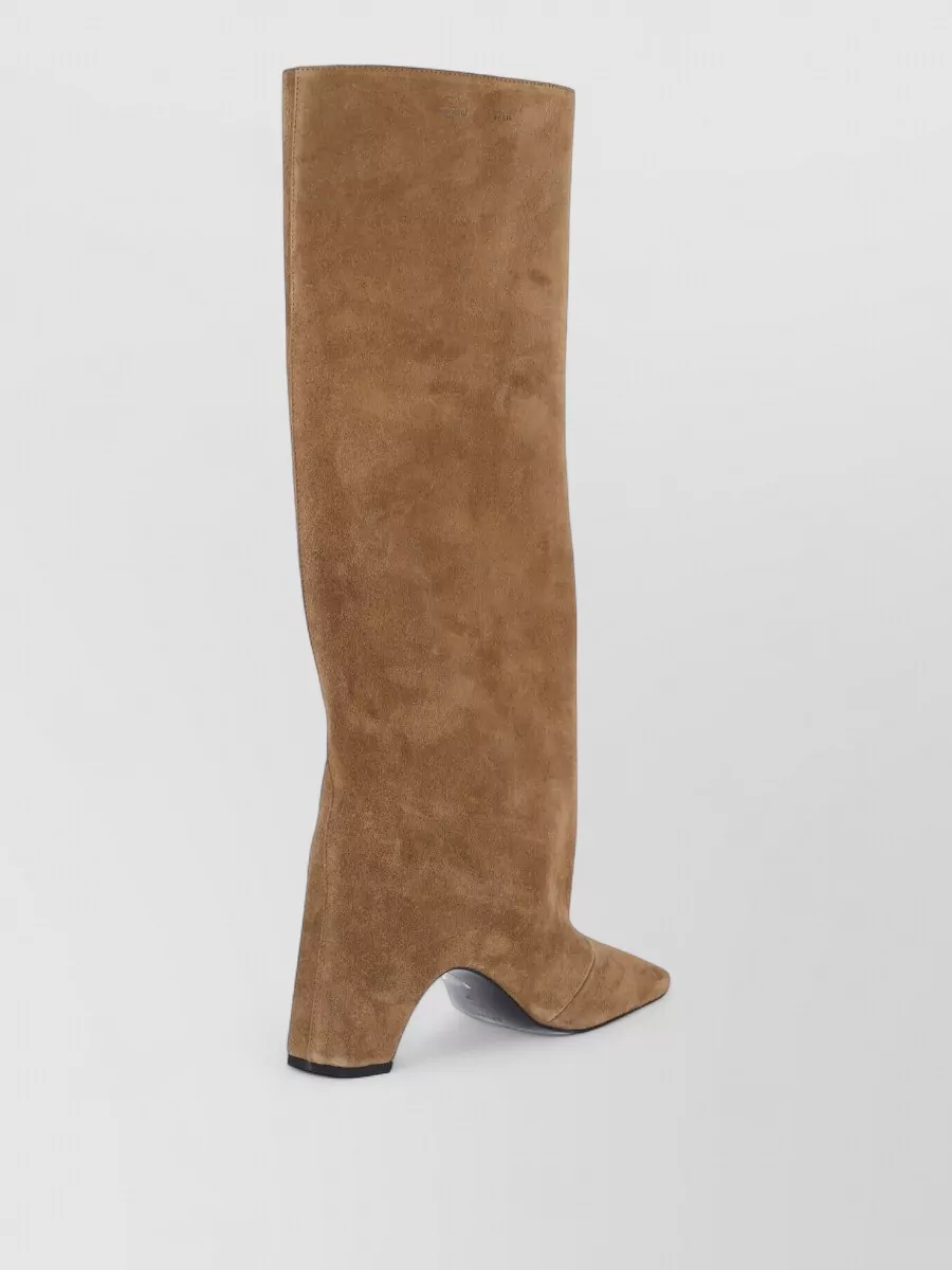 Coperni Square Toe Mid Calf Suede Block Heel Boots
