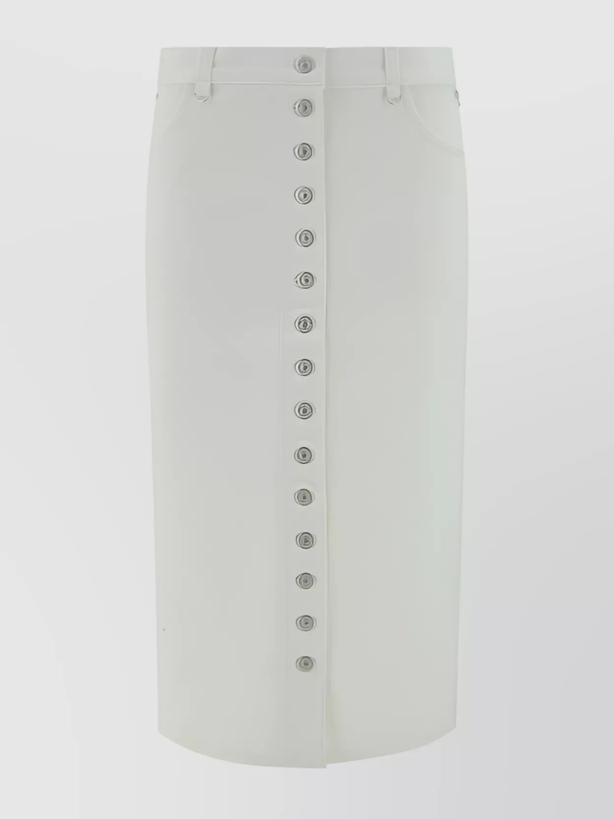 Courrèges Button Front Cotton Denim Midi Skirt In White