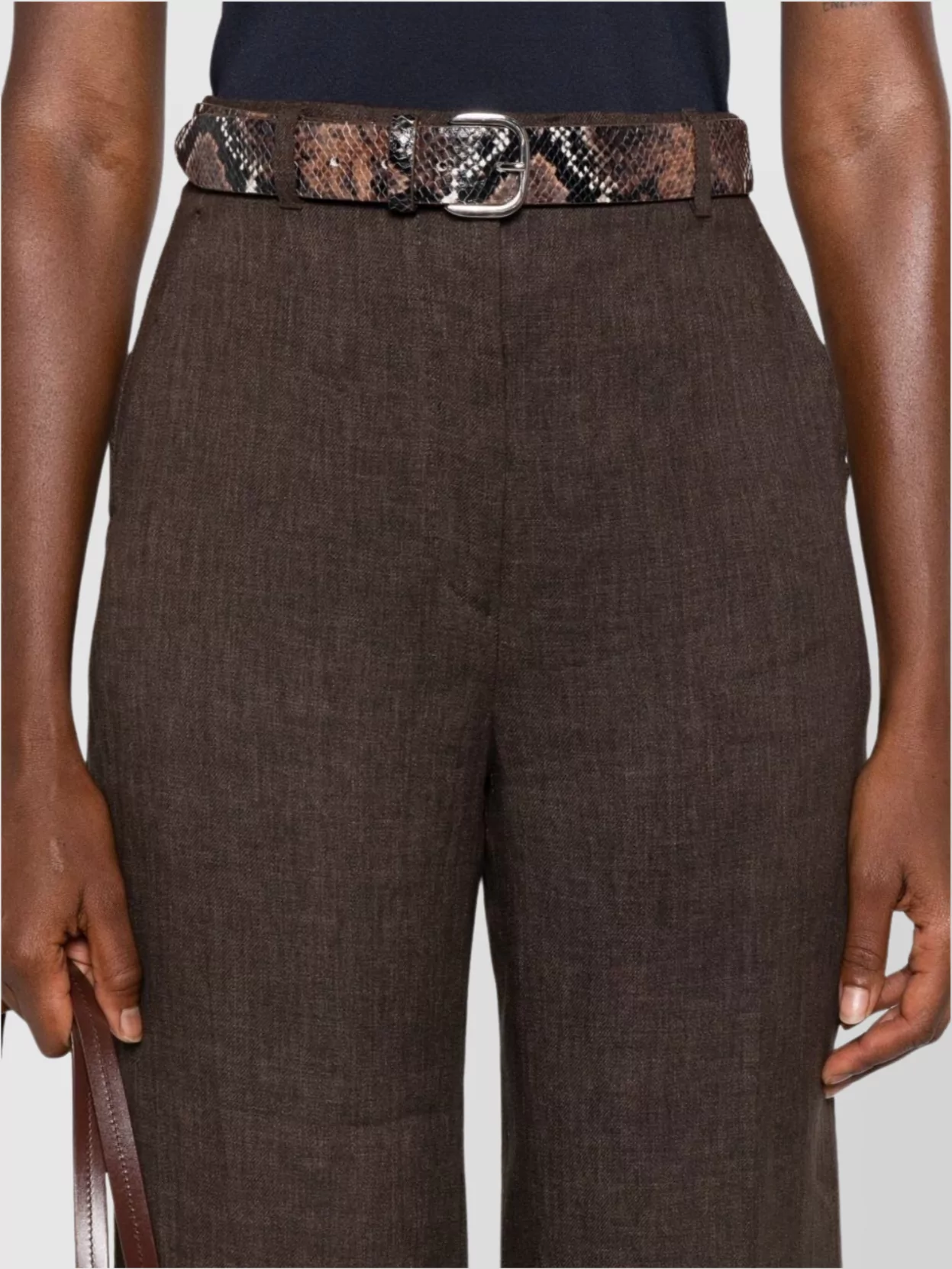 Max Mara Wide Leg High Waist Trousers With Front Crease In Brown