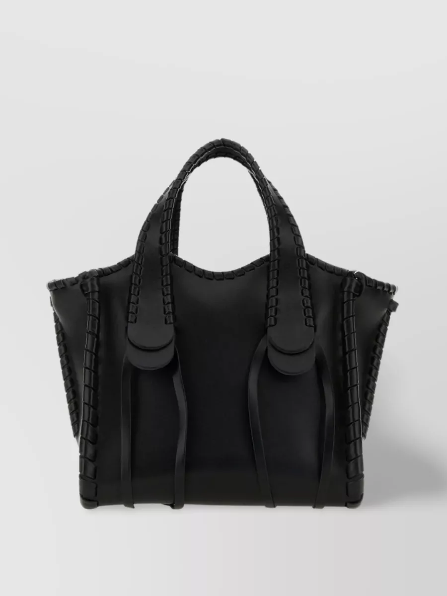 Shop Chloé Compact Leather Fringed Handbag In Black