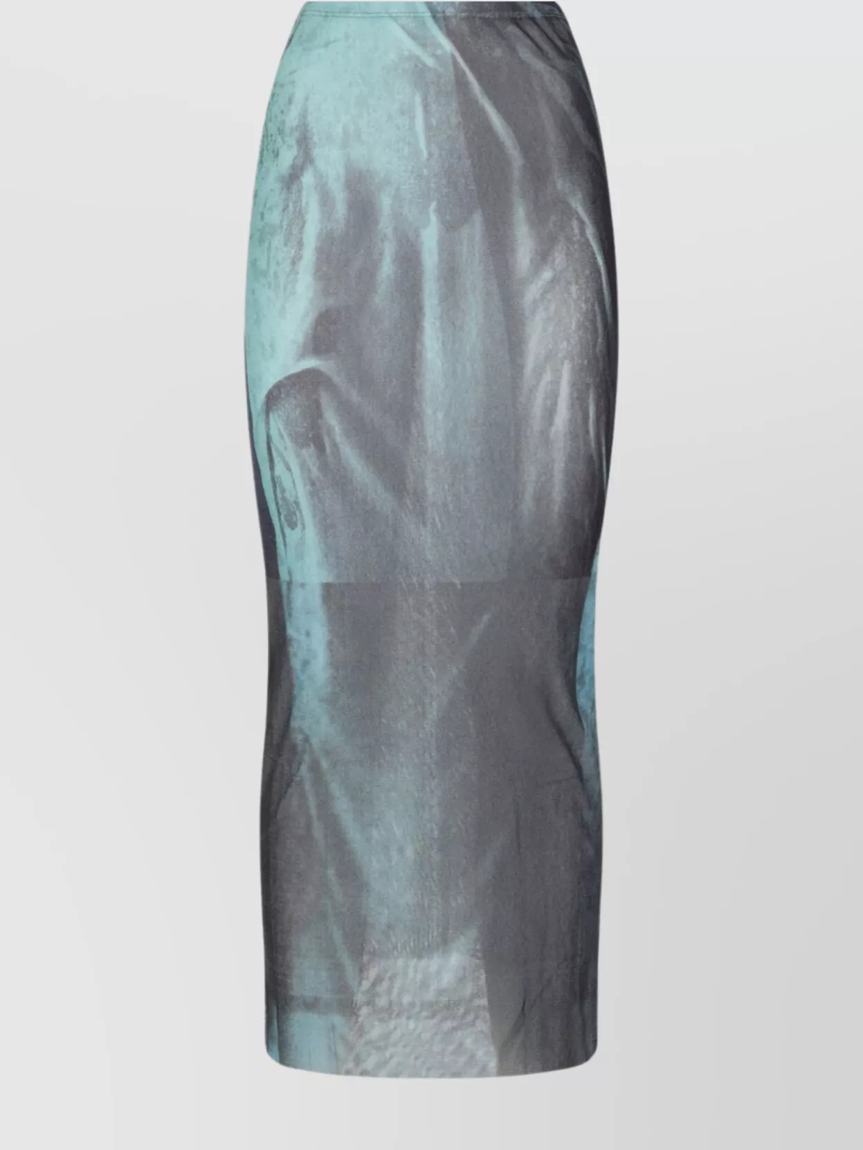 Jean Paul Gaultier Mesh Printed Water Long Skirt In Blue
