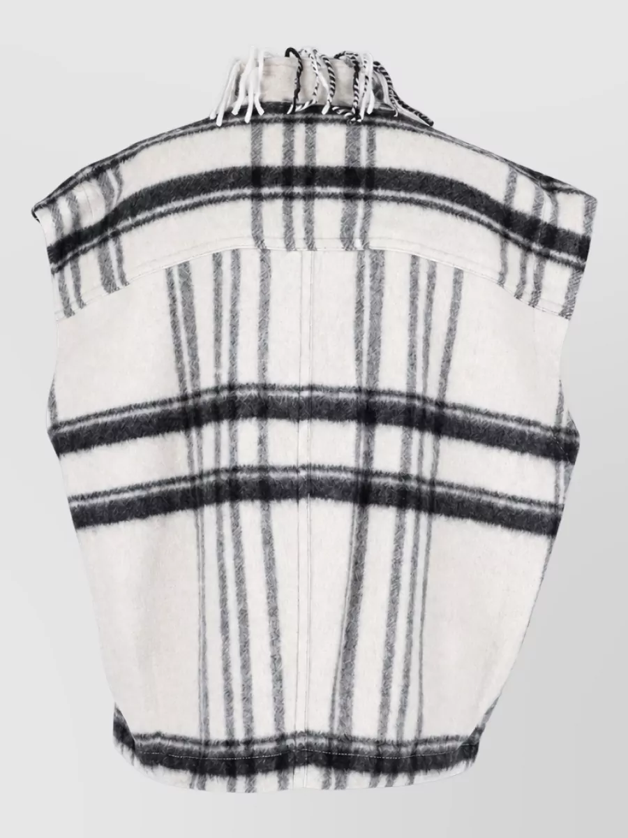 Isabel Marant Etoile Wool Checked Fringed Oversized Sleeveless Wrap Vest