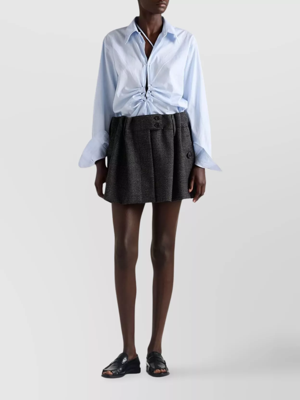 Prada Long Sleeve Collared Button Front Top In Blue