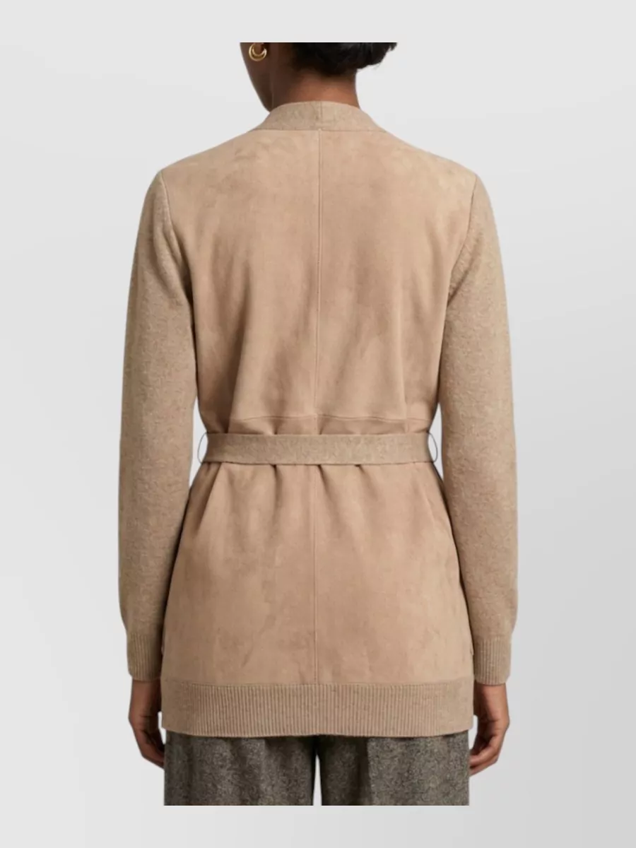Max Mara Cashmere Wool Ribbed Oversized Belted V-Neck Cardigan