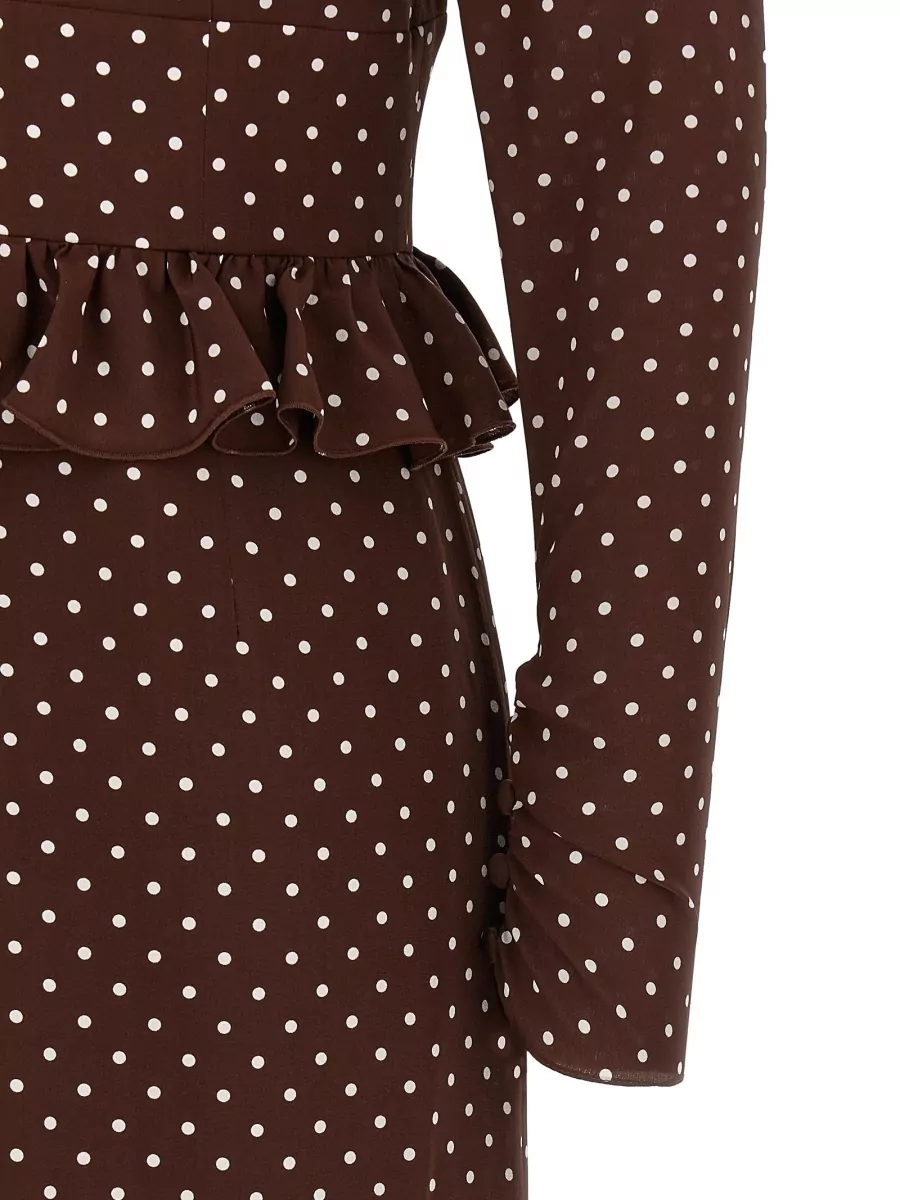 Alessandra Rich Midi Dress Polka Dots Bow Waist Lace