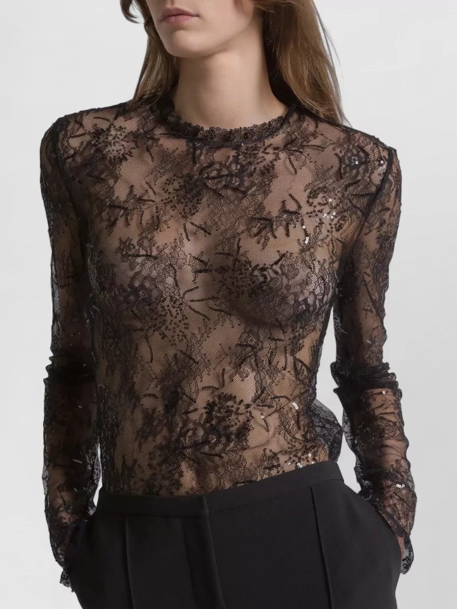 Alberta Ferretti Shirt Floral Pattern Keyhole Back Lace