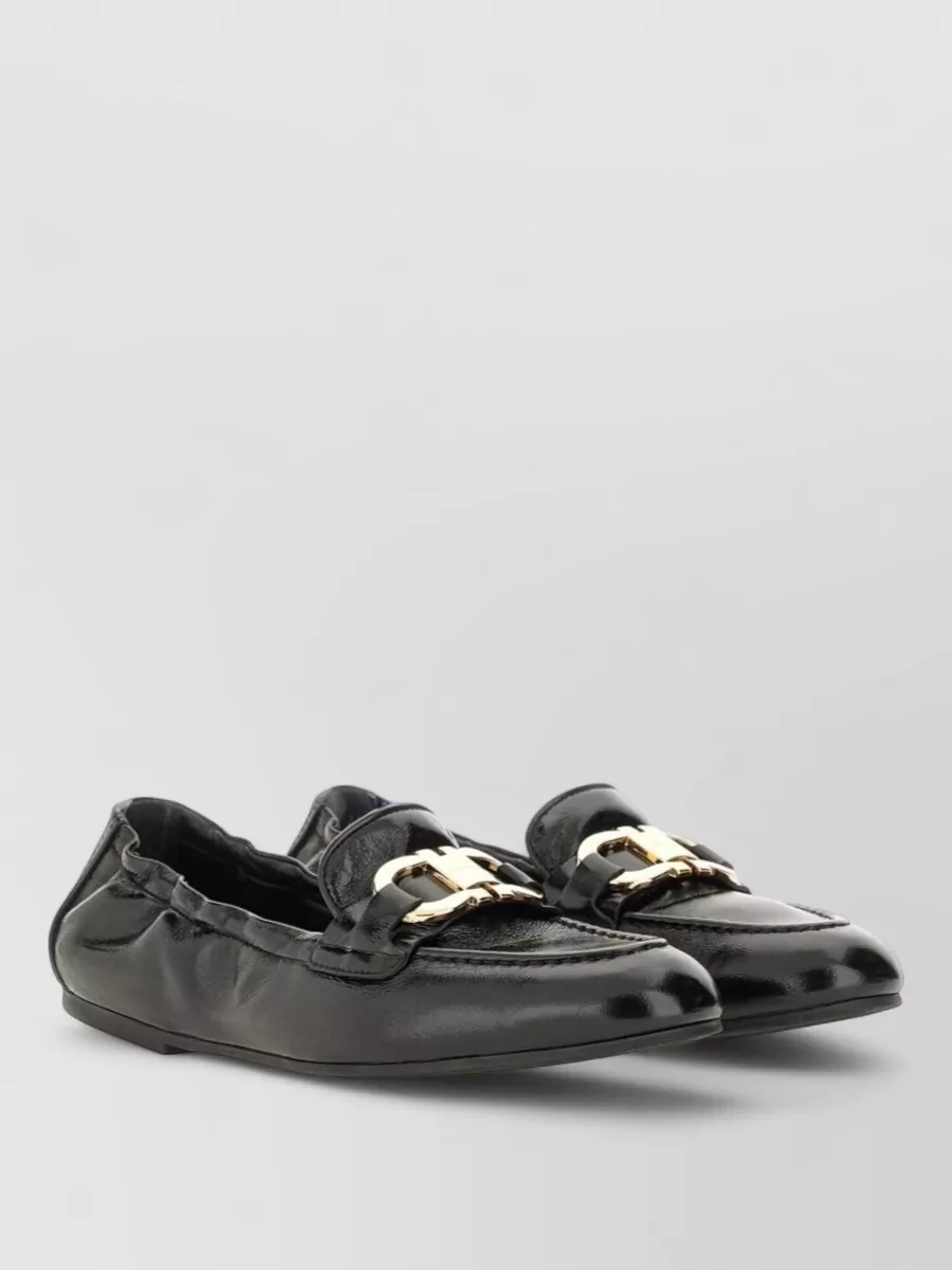 Ferragamo Loafers Round Toe Gold Tone Hardware