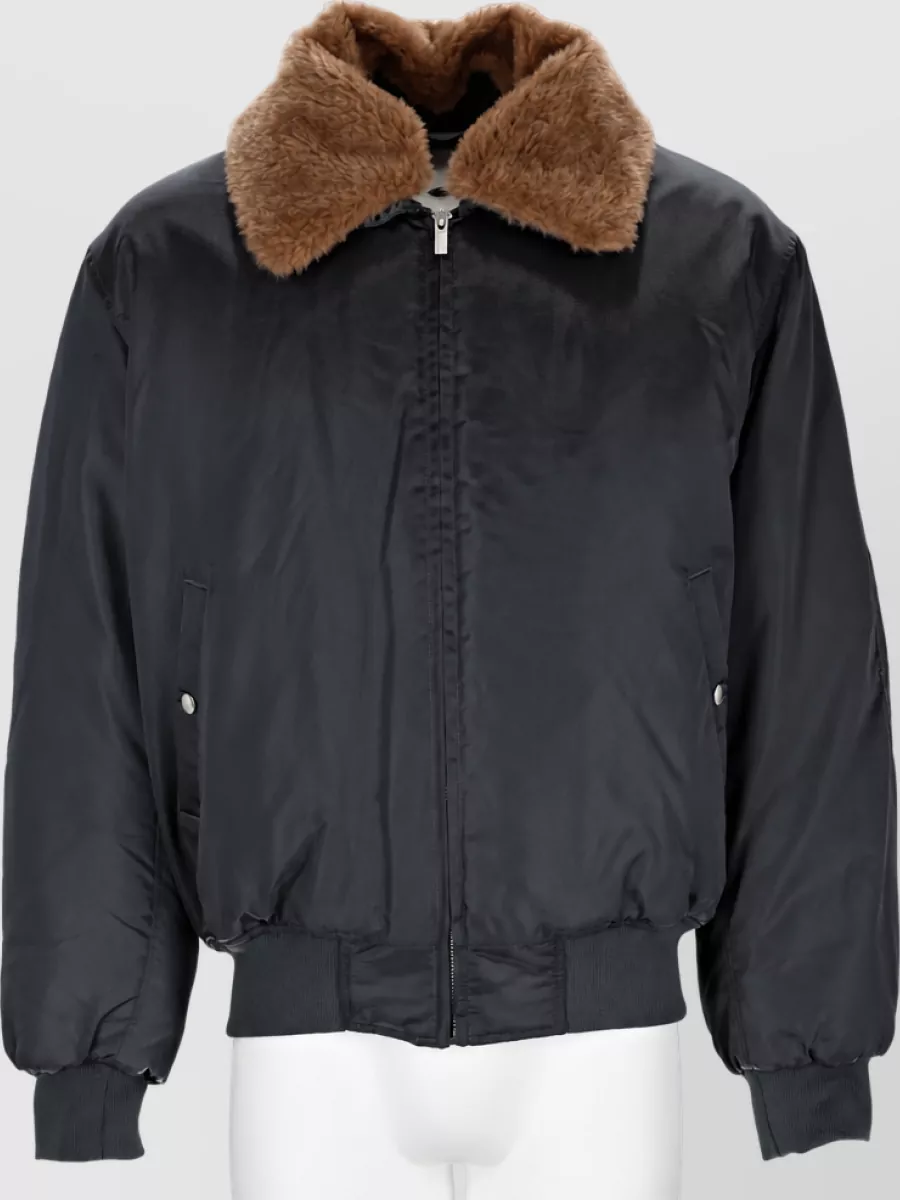Drôle De Monsieur quilted padded coat with faux fur collar