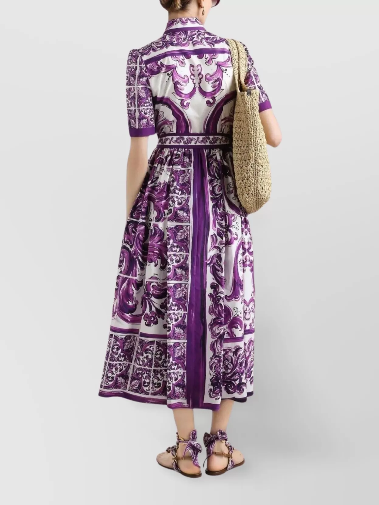 Dolce&Gabbana Collar Dress With Waist Knot And Majolica Print