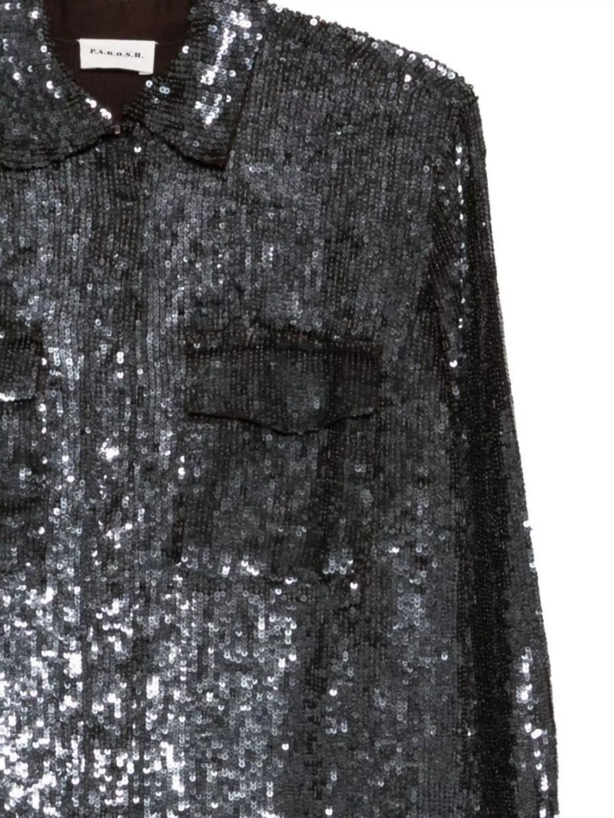 Parosh Long Sleeve Top With Chest Pockets And Sequins