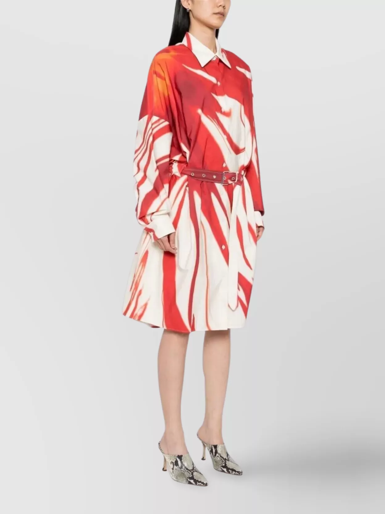 Dries Van Noten Abstract Print Shirt Dress With Belted Waist