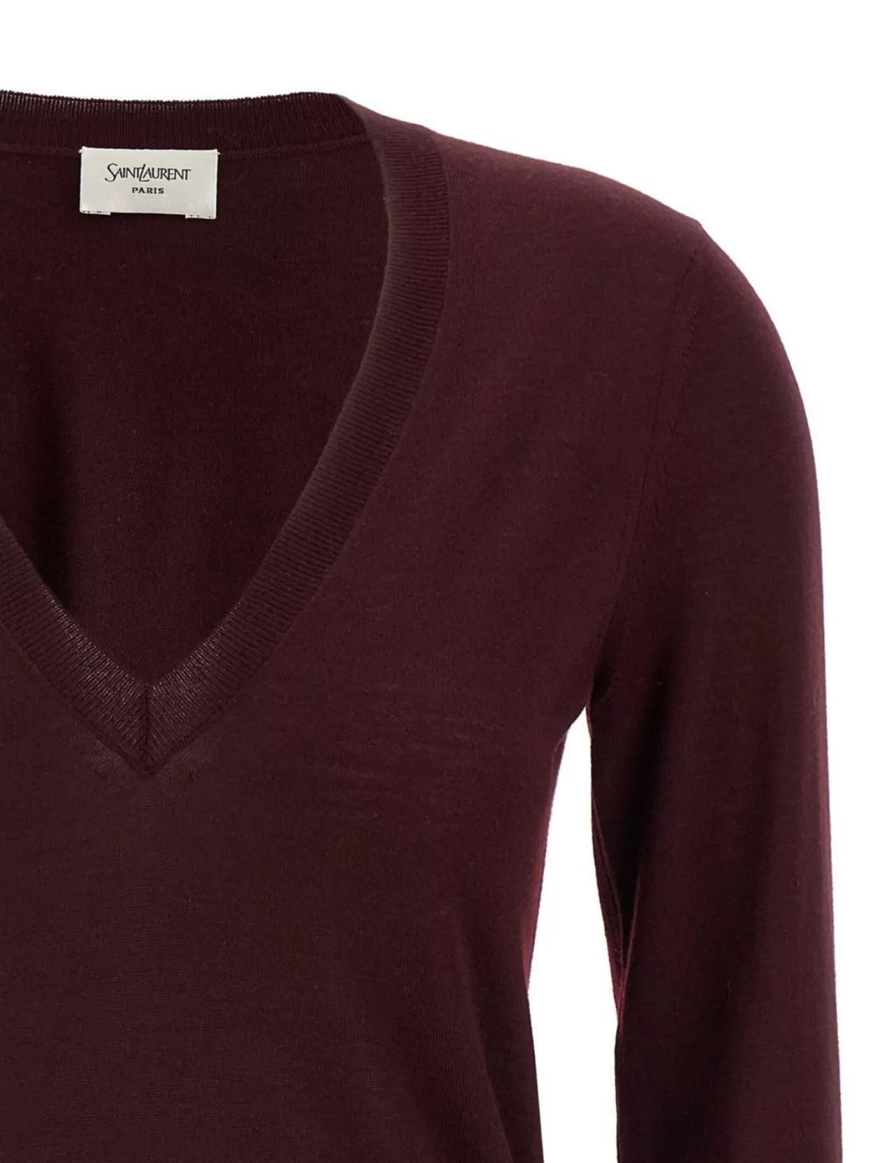 Saint Laurent Ribbed V-neck Knit Sweater With Long Sleeves In Animal Print