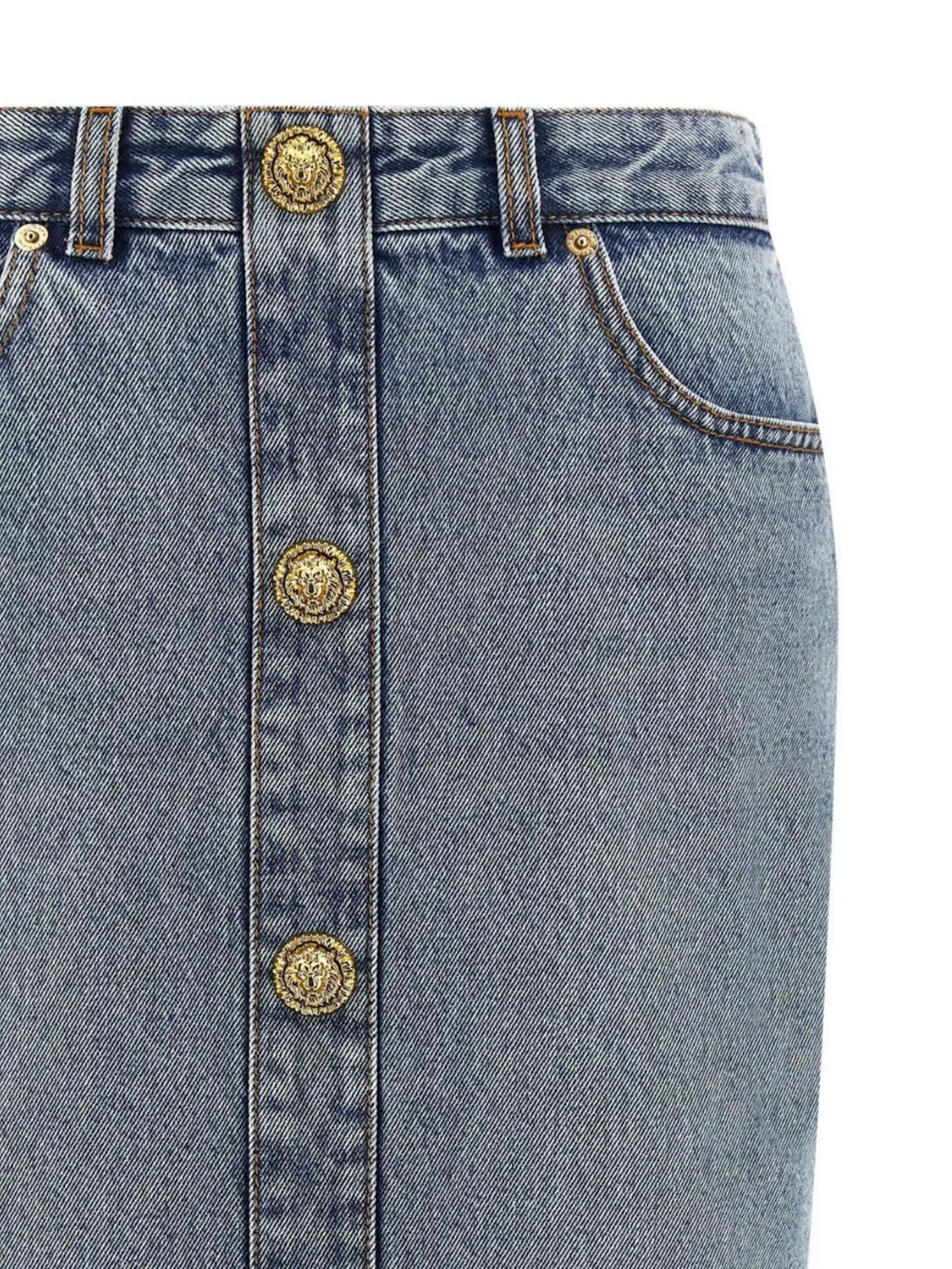 Balmain Denim Skirt Featuring Pockets And Button Accents In Blue