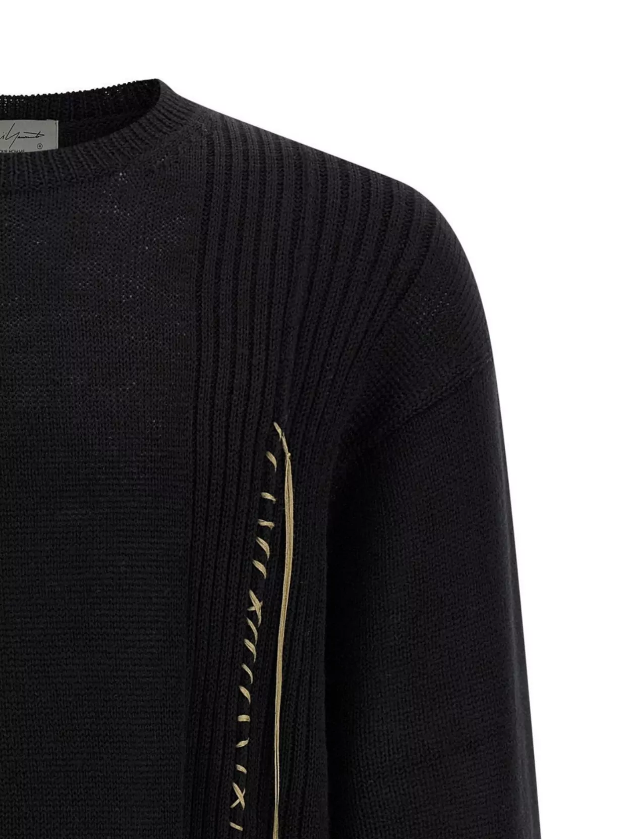 Yohji Yamamoto Asymmetric Crew Neck Embroidered Knit Sweater