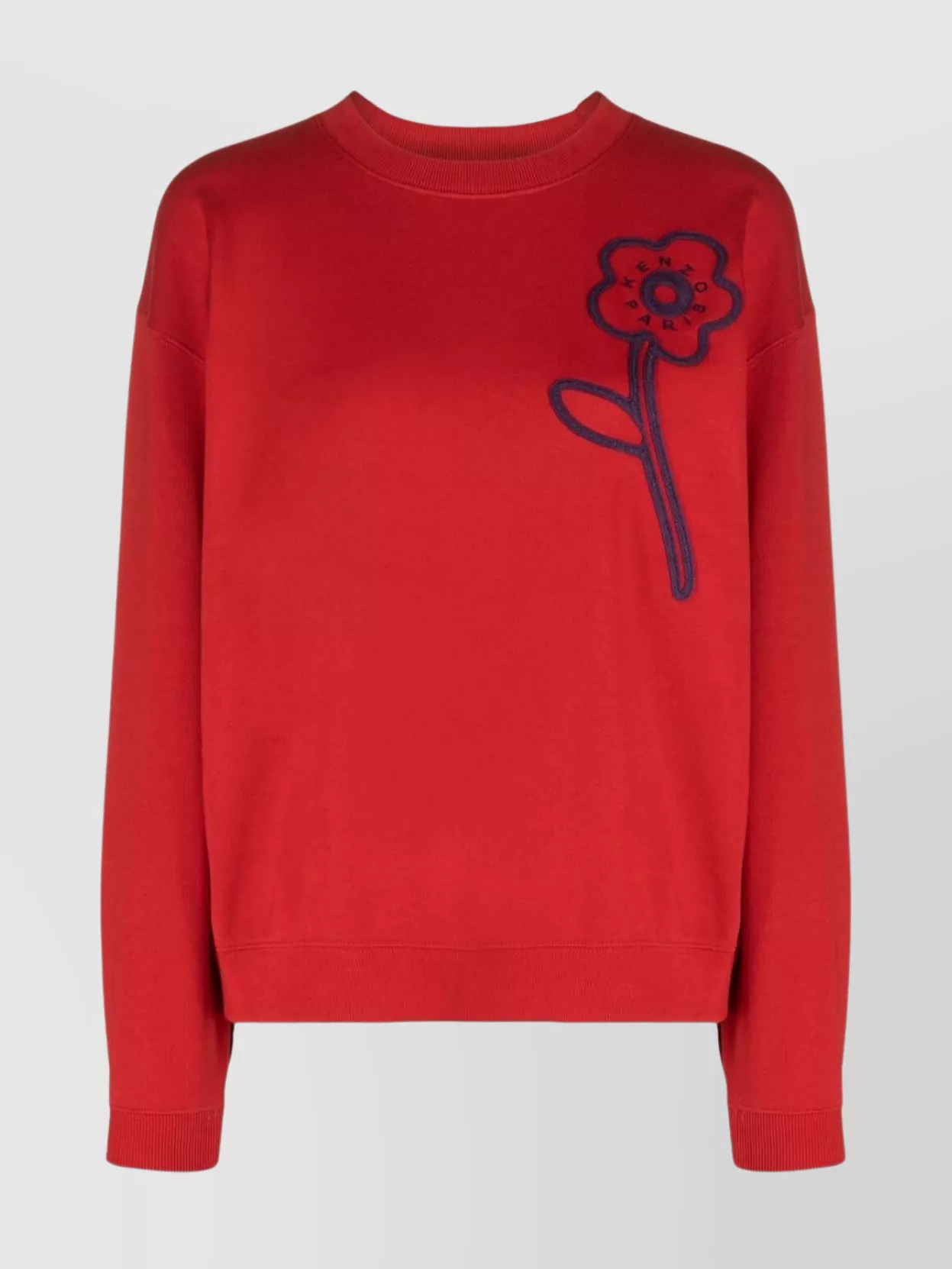 Shop Kenzo Boke Flower Knit Crewneck With Drop Shoulder And Ribbed Trim In Red
