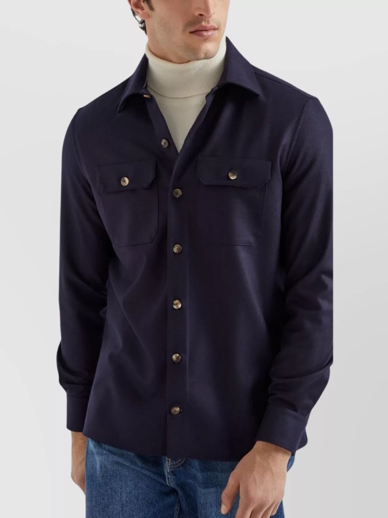 Brunello Cucinelli Wool Shirt With Long Sleeves And Spread Collar