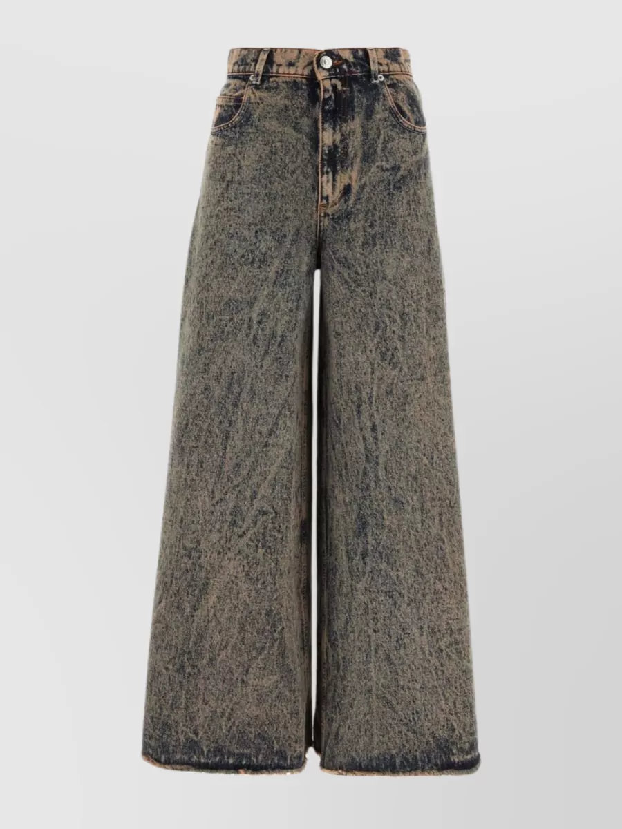 Shop Marni Flared Wide-leg Denim Trousers With Faded Effect In Green