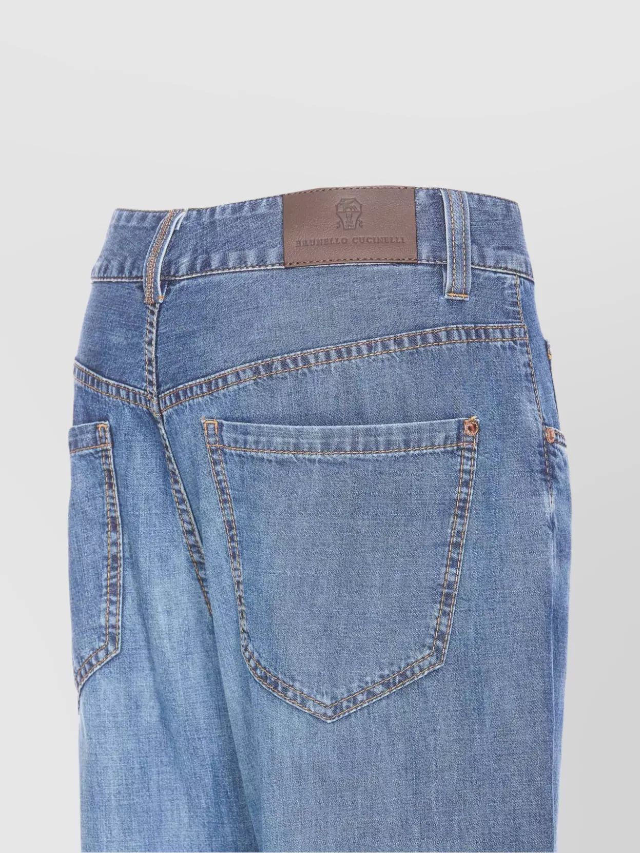 Brunello Cucinelli Wide-leg Blue Jeans With Whiskering Effect And Classic Five-pocket Design In Blue