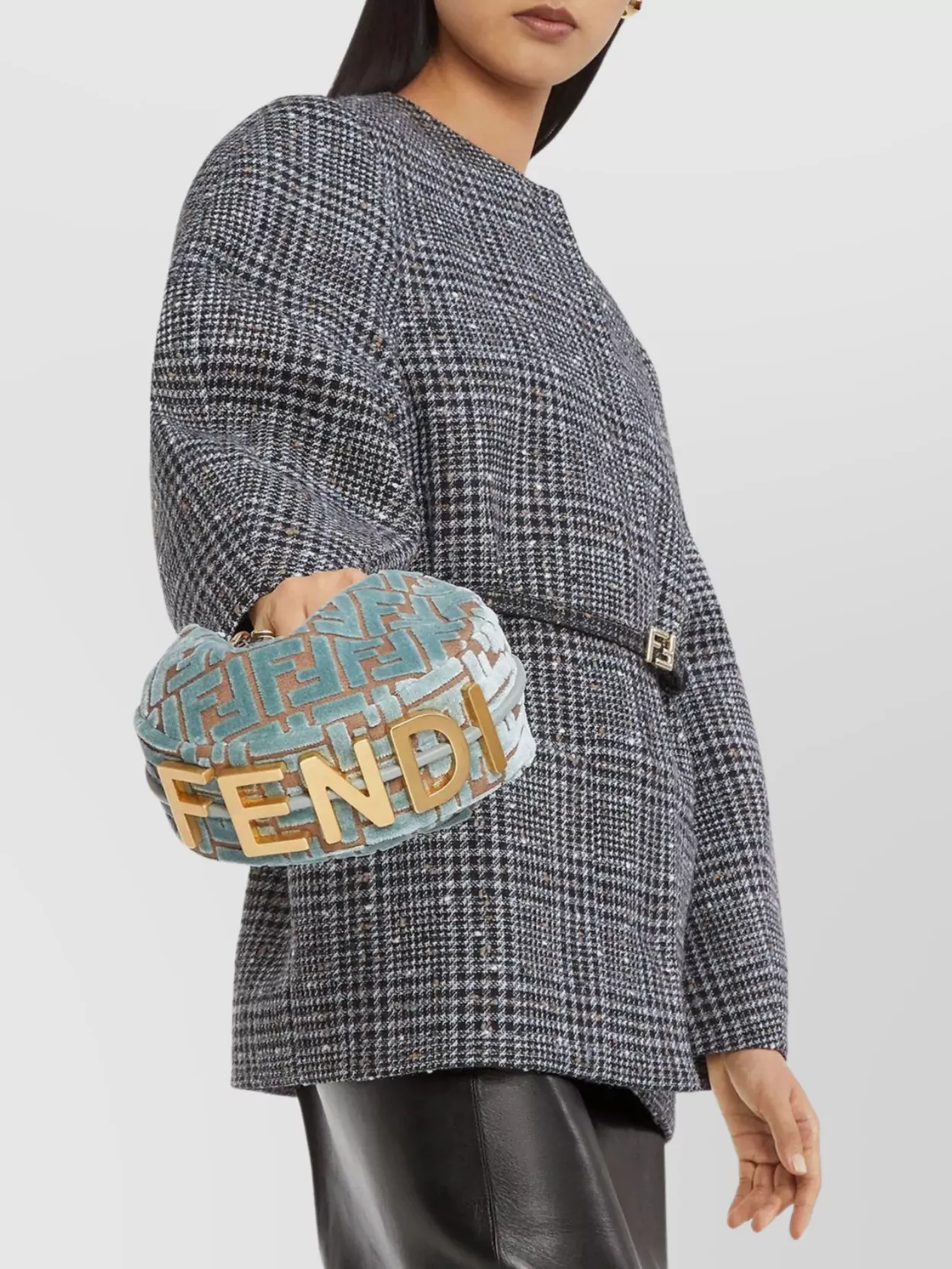 Fendi Mini Velvet Shoulder Bag With Ff Motif