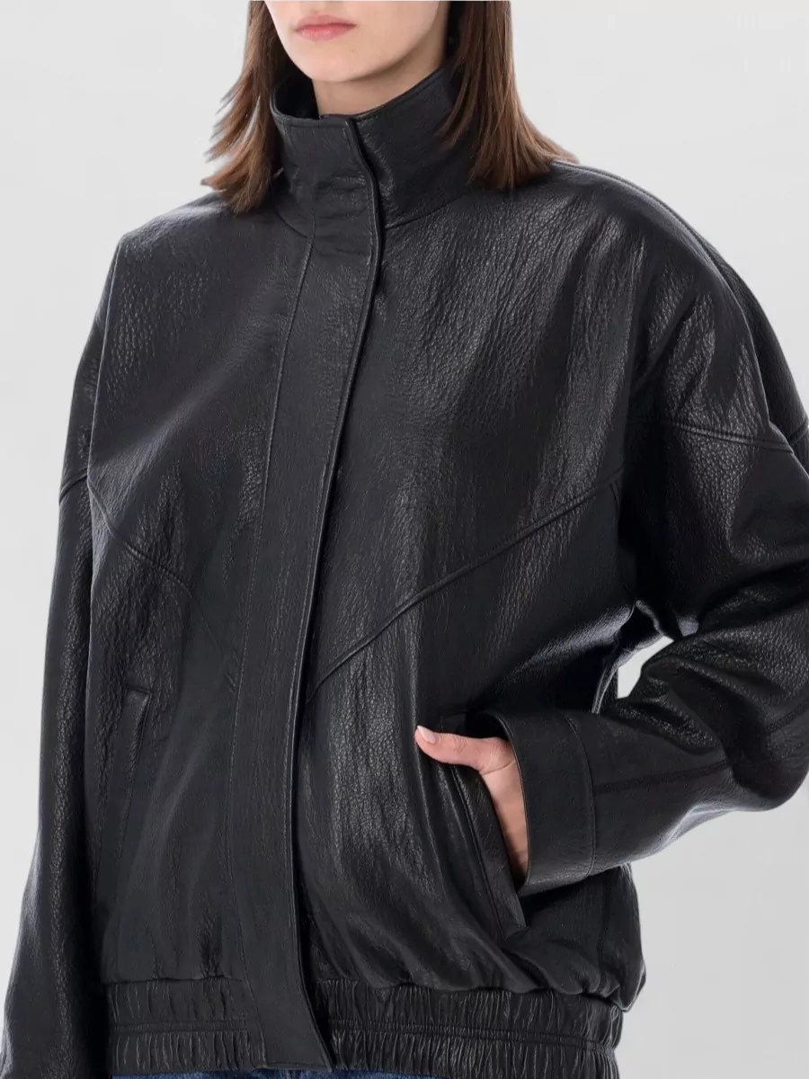Acne Studios Leather Bomber Jacket High Collar Hem