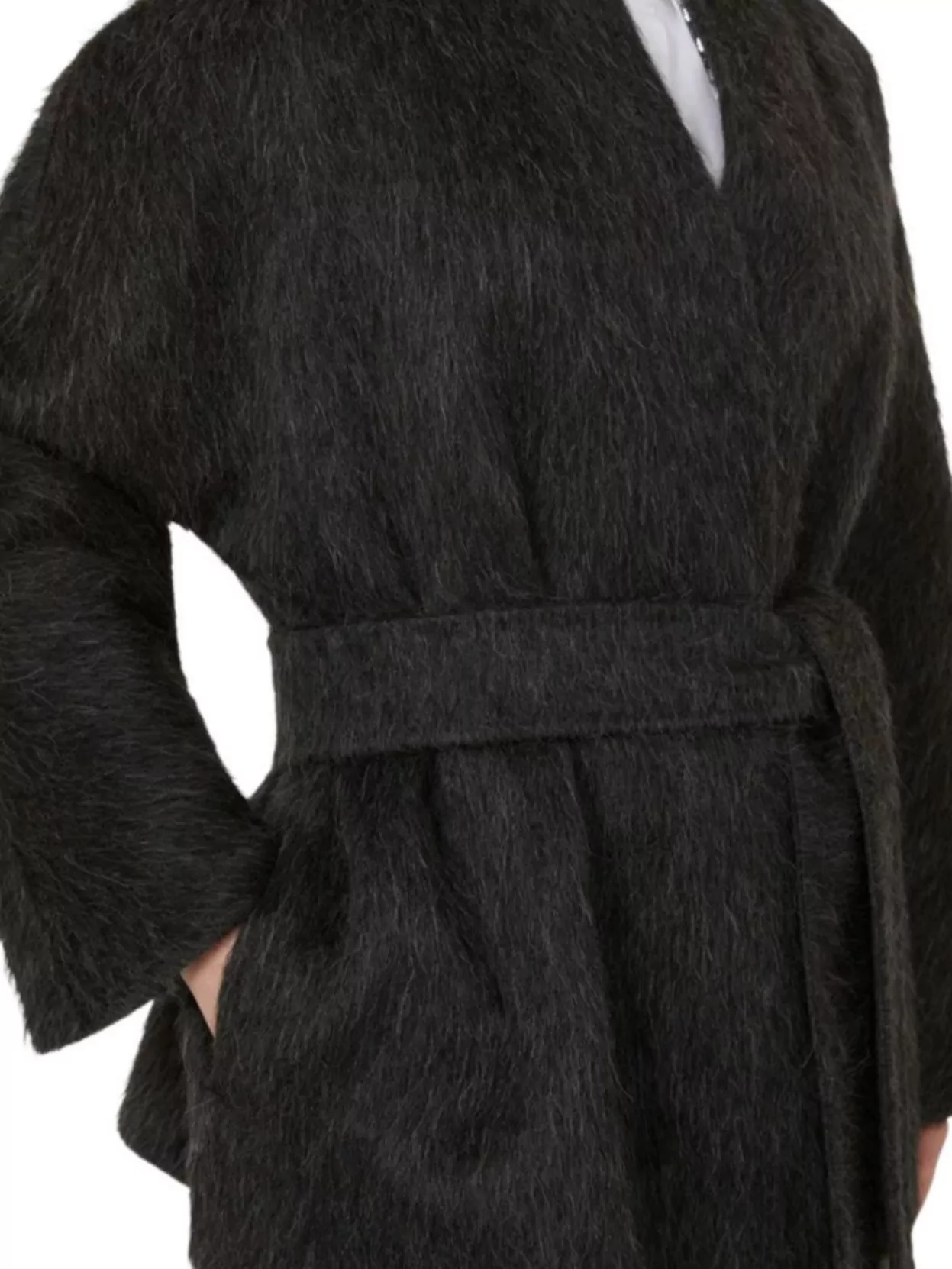 S Max Mara Belted Short Coat Faux Fur Texture
