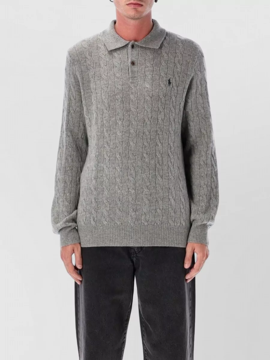 Polo Ralph Lauren cashmere wool cable-knit long-sleeve polo shirt