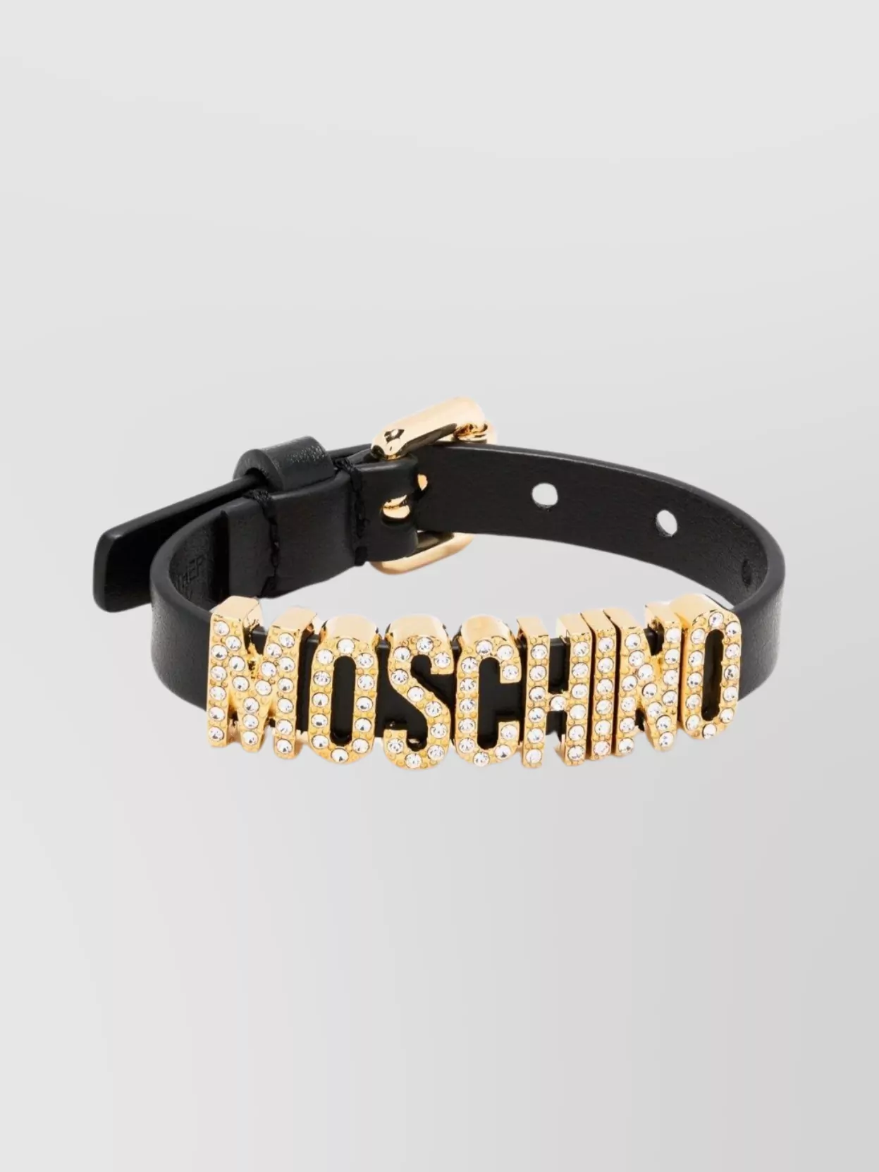 Shop Moschino Adjustable Stone Embellished Logo Bracelet In Black