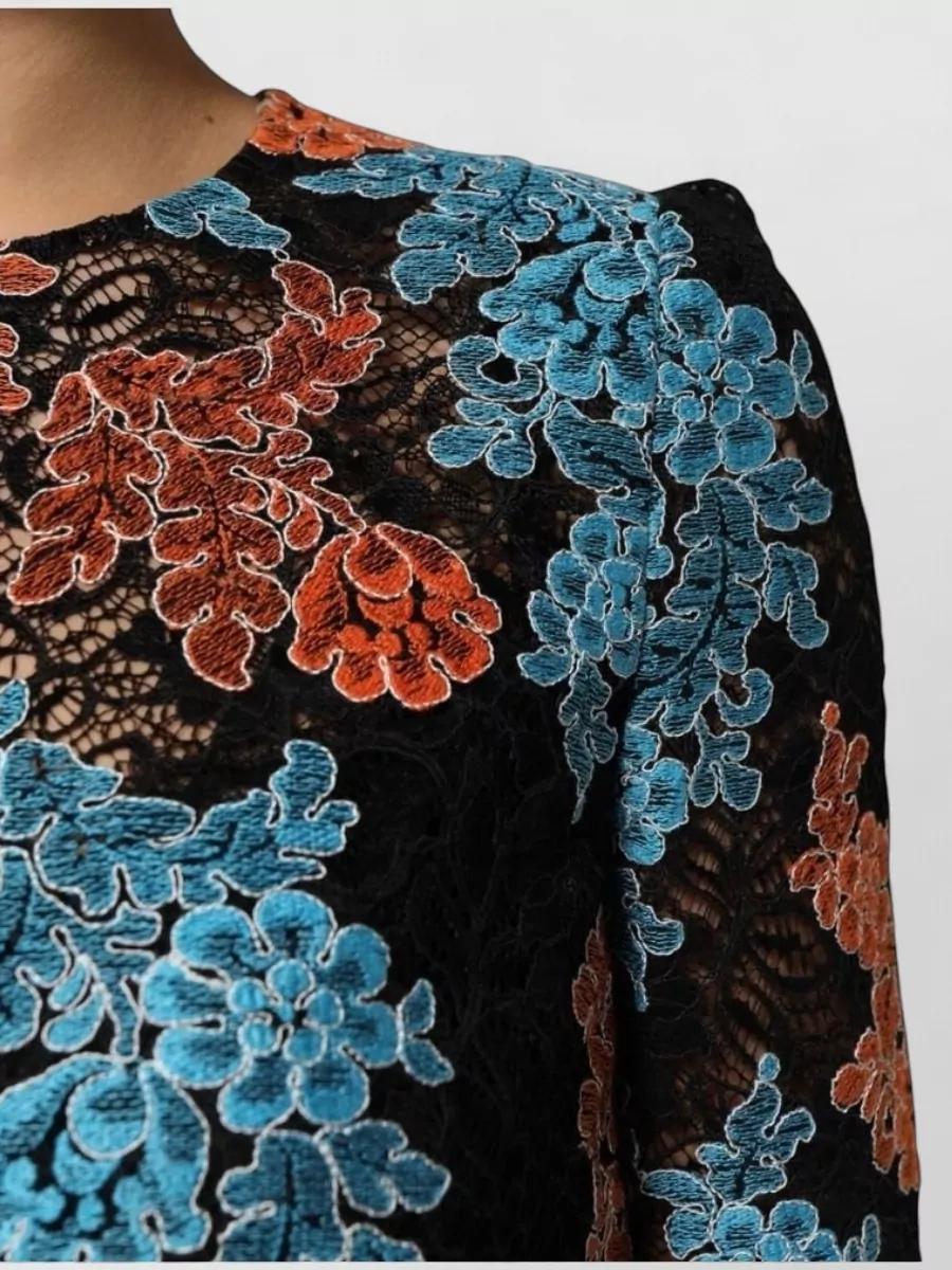 Dolce&Gabbana Floral Lace Long-Sleeve Mini Dress
