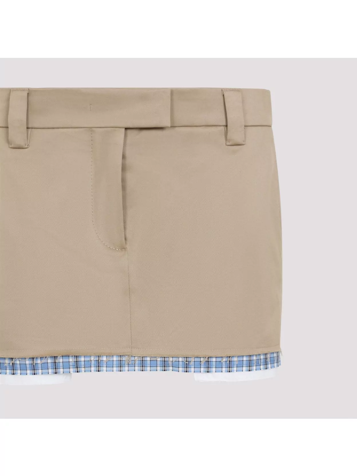 Miu Miu Skirt With Back Slit Pockets And Plaid Trim In Neutrals
