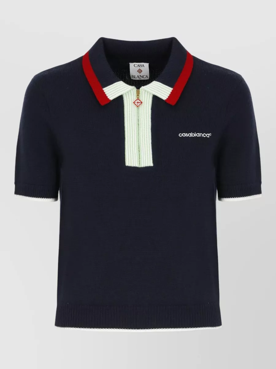 Casablanca merino wool short-sleeve zip polo shirt