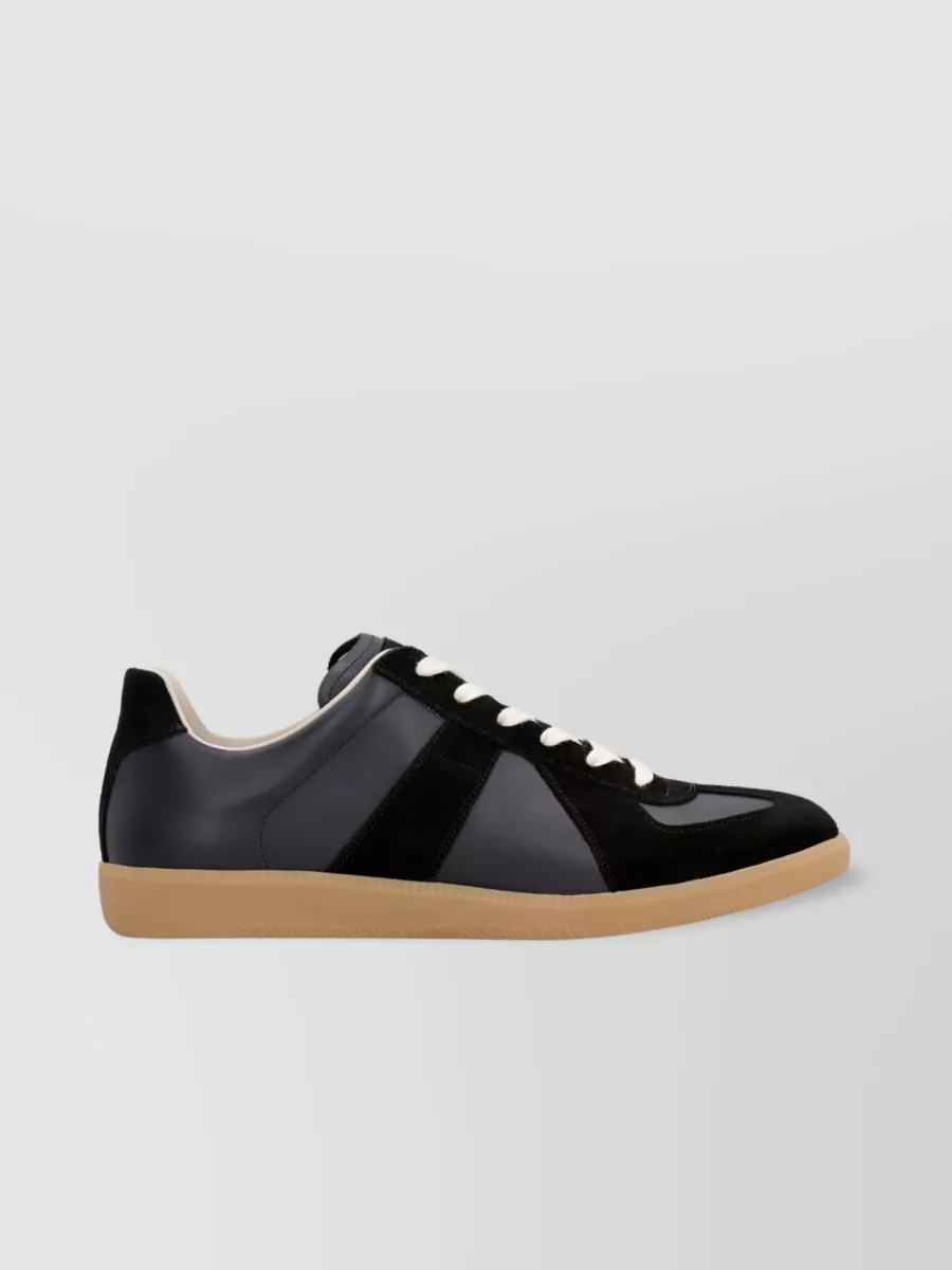 Shop Maison Margiela Replica Leather Panelled Sneakers In Black