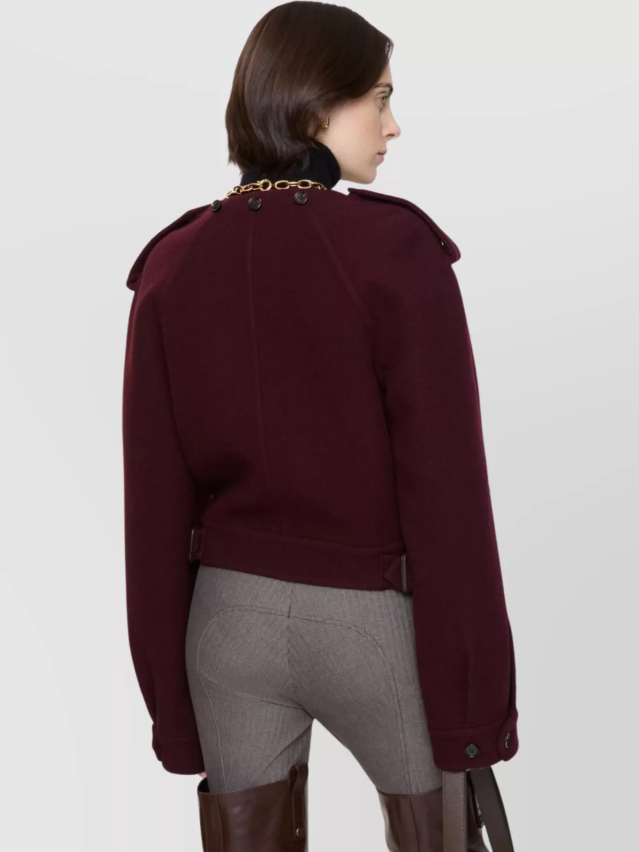 Burberry Hooded Virgin Wool Jacket With Plaid Scarf In Burgundy