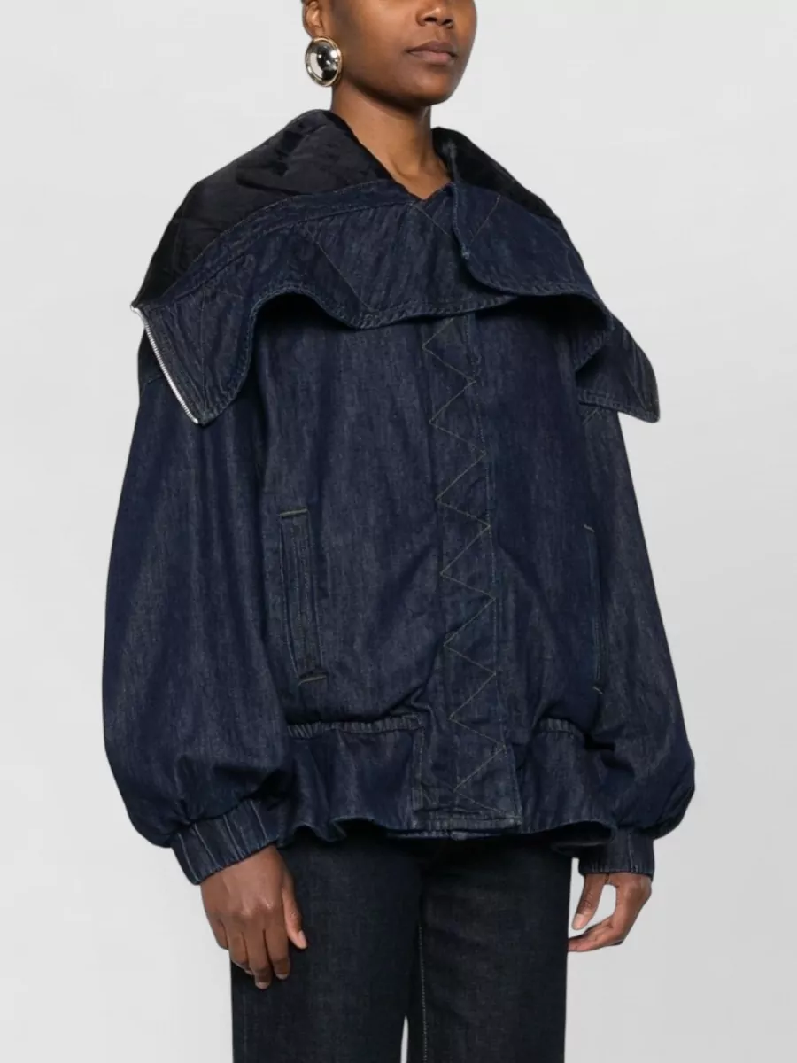 Dries Van Noten Hooded Jacket Contrast Stitching Elasticated Cuffs