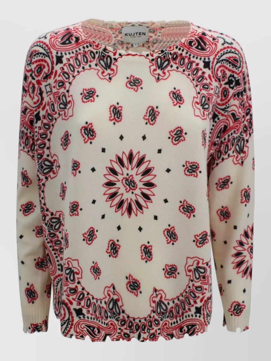 Kujten Cashmere Printed Crew Neck Sweater