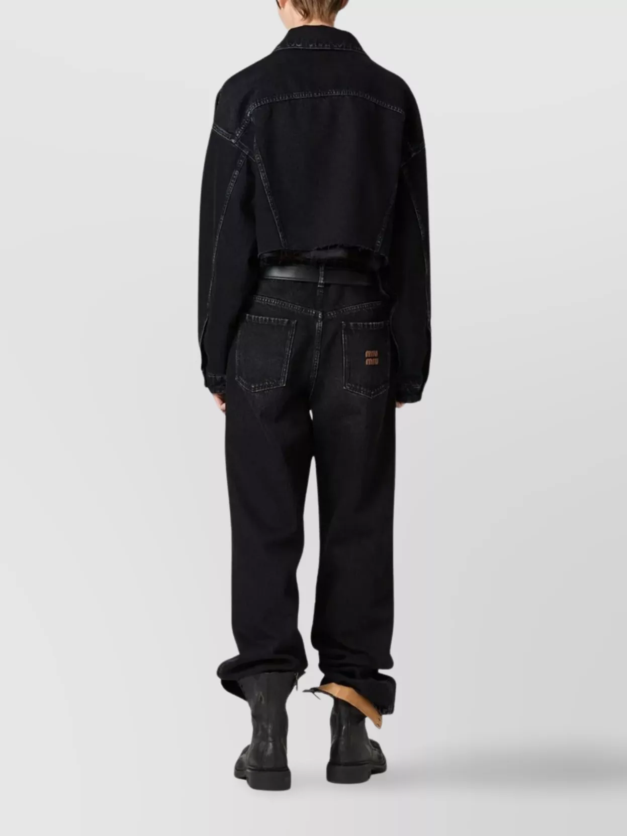 Miu Miu Cropped Jacket With Long Sleeves And Frayed Hem