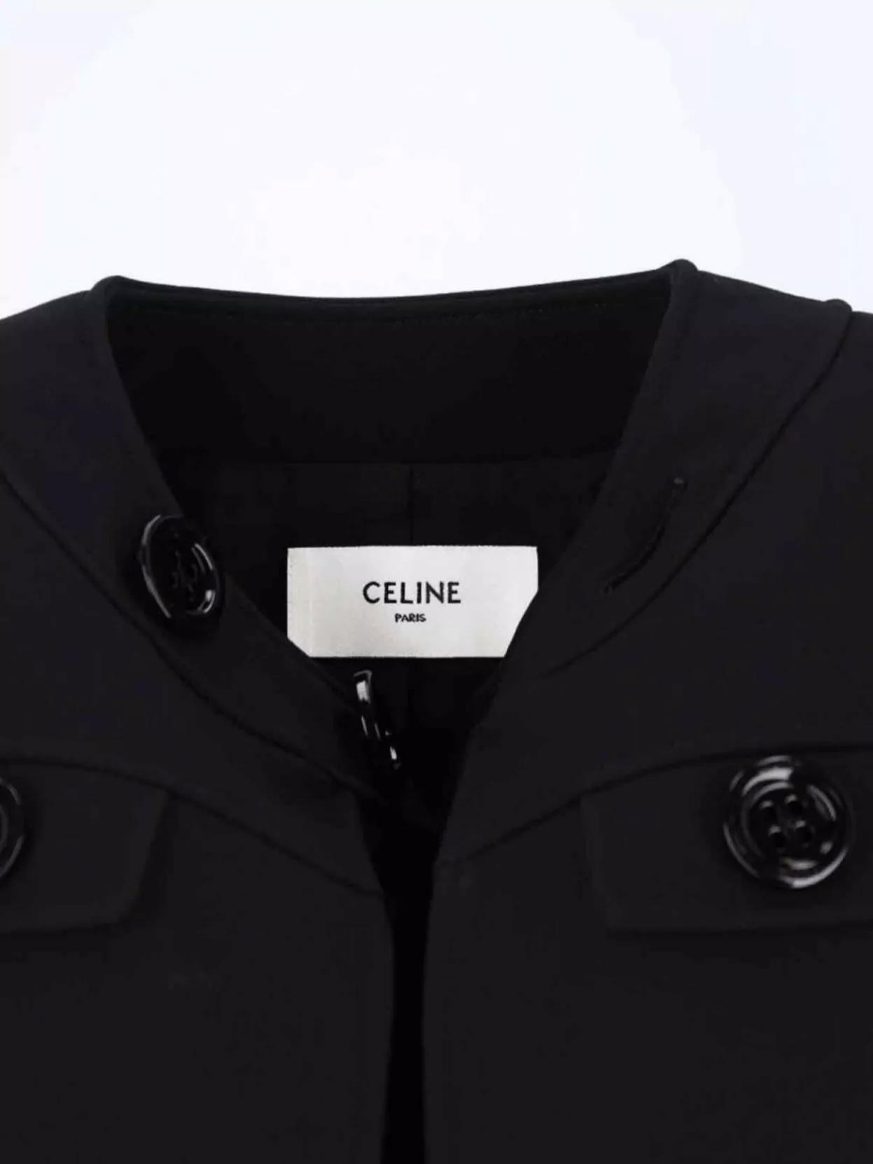 Celine Buttoned Cropped Jacket Round Neck In Black