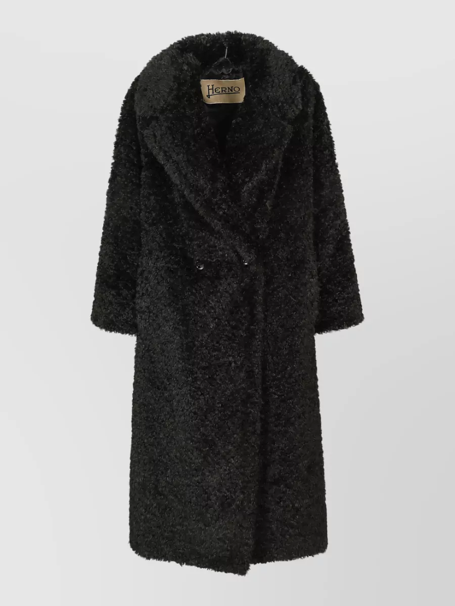 Herno curly faux fur double-breasted coat