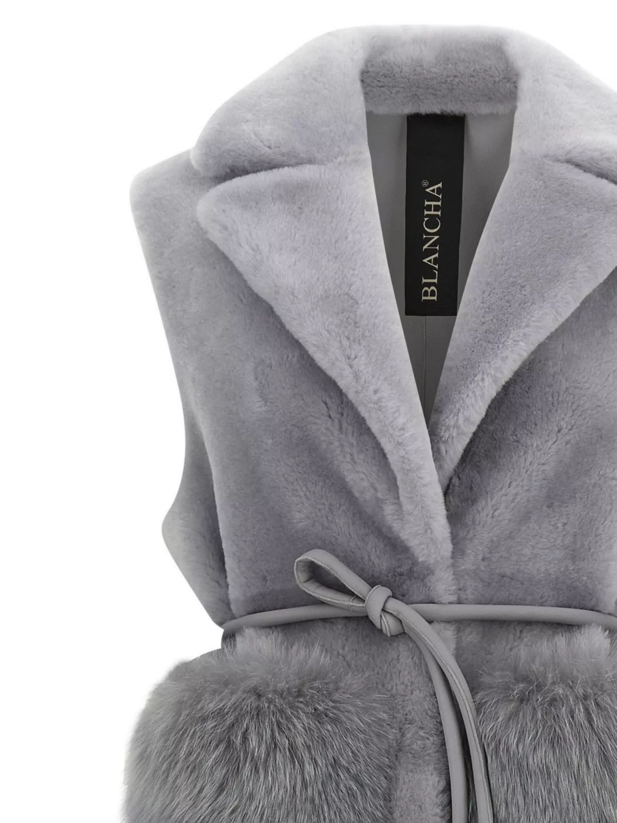 Blancha Straight-volpe Shadow Belted Shawl Collar Vest In Gray
