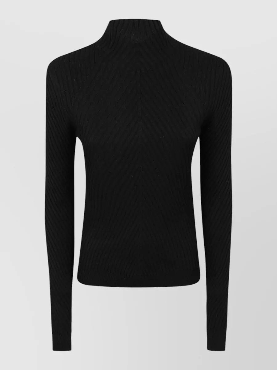 Victoria Beckham merino wool ribbed mock neck long sleeve sweater
