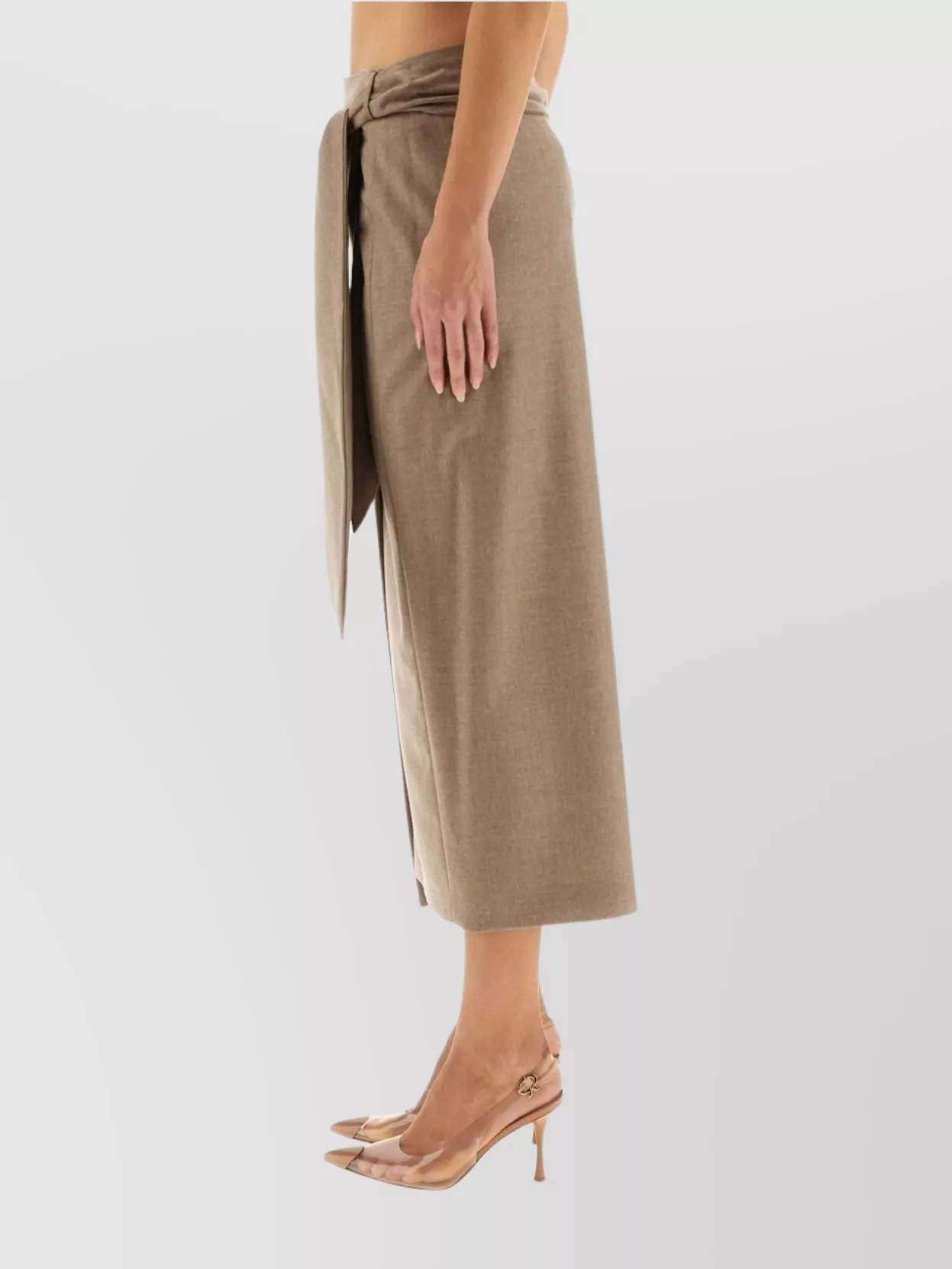 Max Mara High Waist Midi Wrap Skirt With Tie In Brown