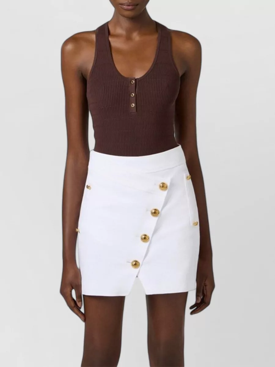 Elisabetta Franchi Silk Micro-Cable Ribbed Racerback Knit Top