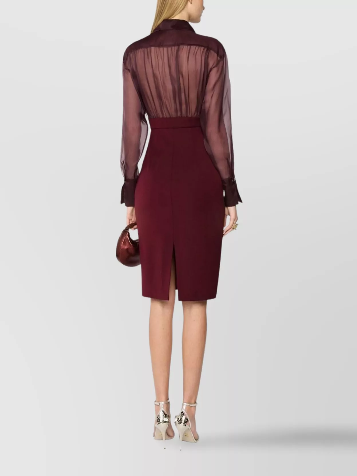 Genny Long Sleeve Midi Dress With Back Slit In Burgundy