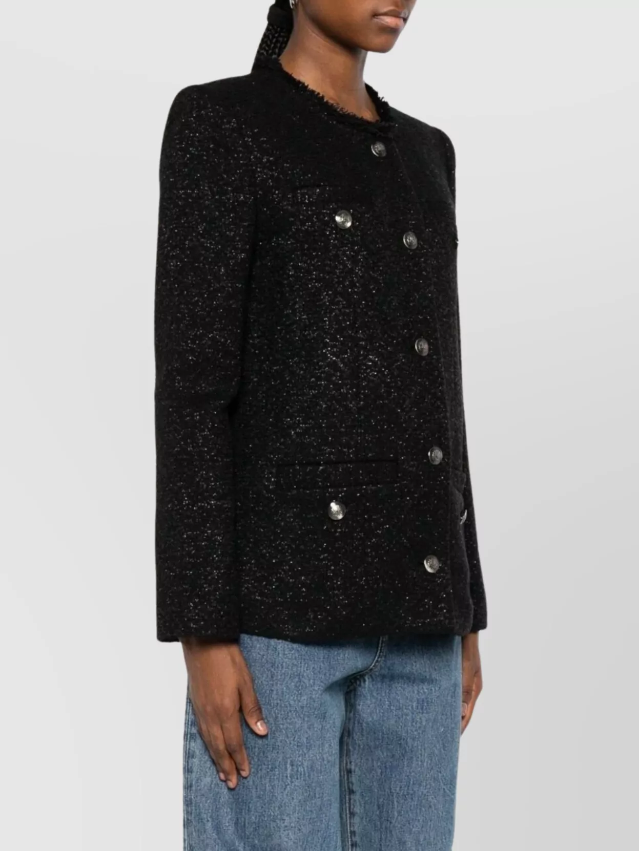 Iro Textured Blazer With Frayed Trim And Pockets