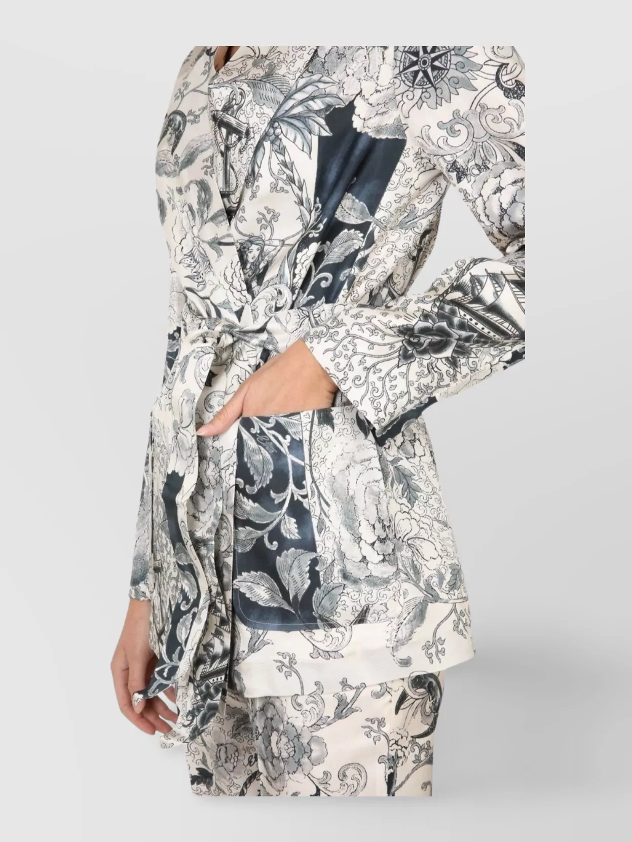 Etro Waist Belted Floral Pattern Lapel Collar