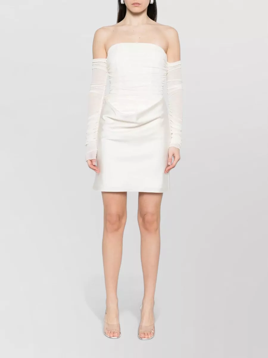 Rotate Ruched Strapless Satin Mini Dress