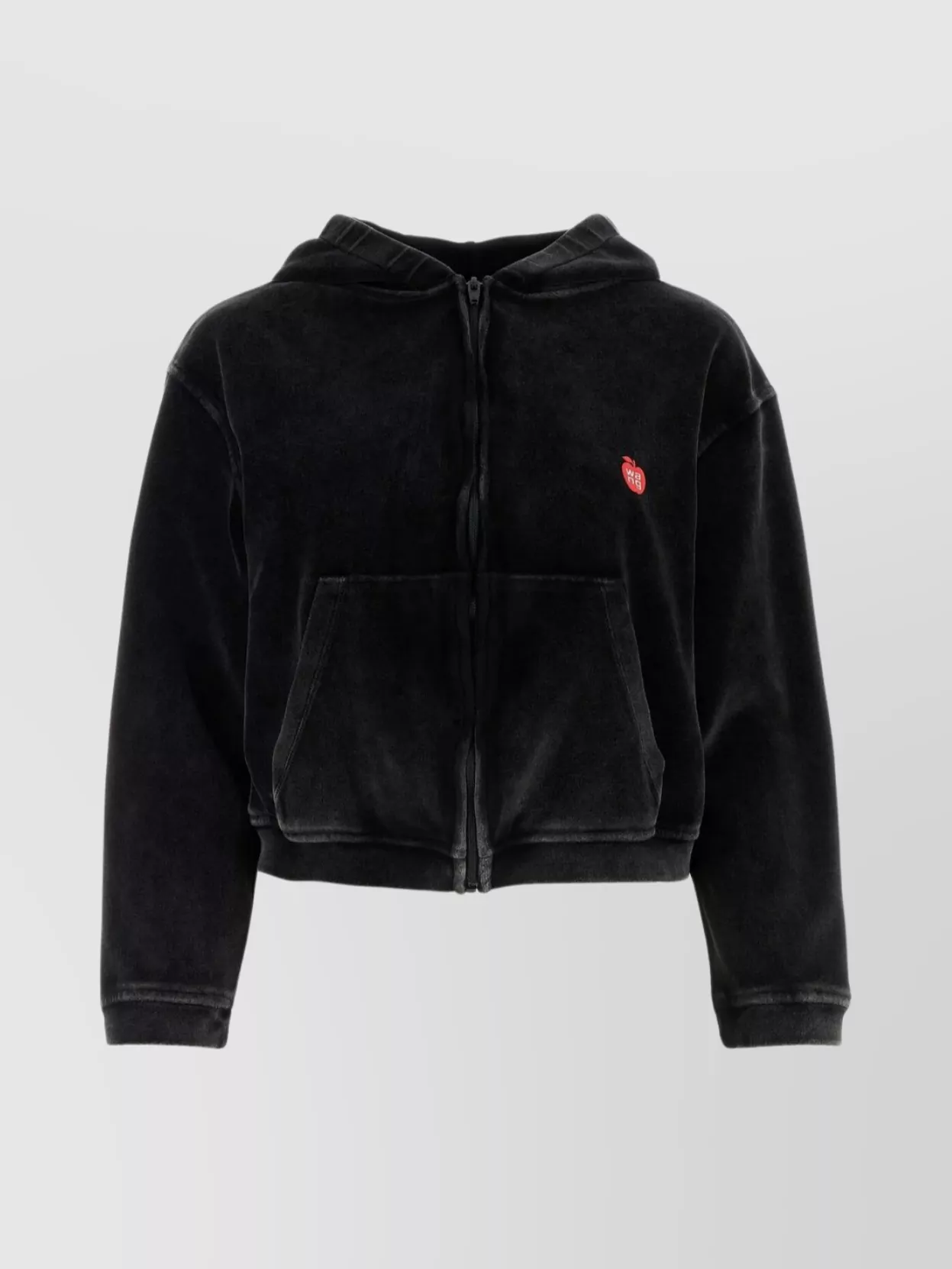 Shop Alexander Wang Velvet Hooded Cropped Top With Front Pockets In Black