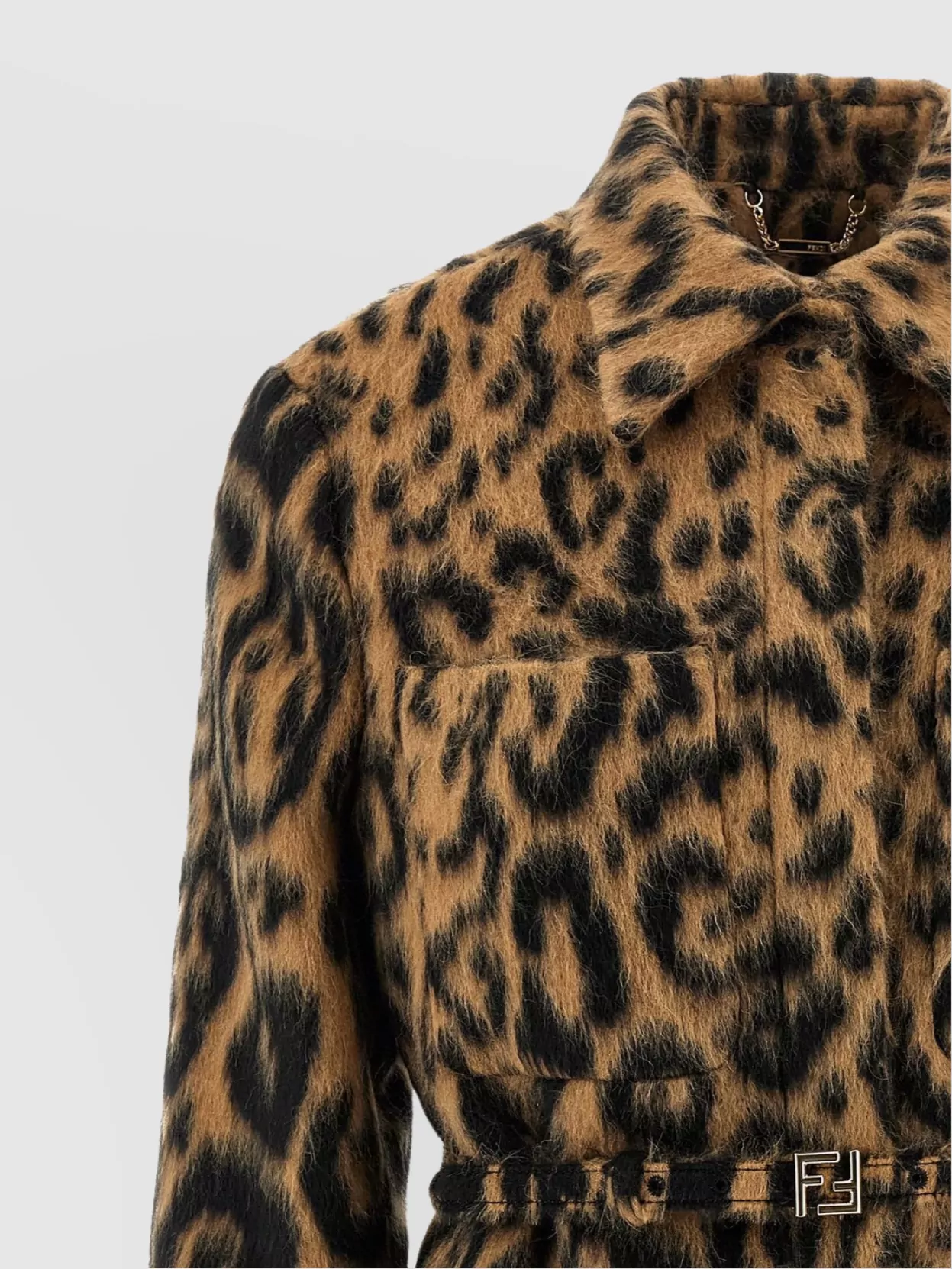 Fendi Animal Print Belted Jacket Collar