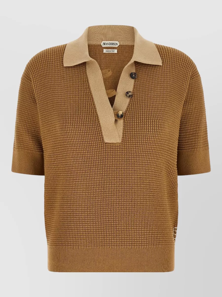 JW Anderson cashmere waffle-knit short-sleeve polo top