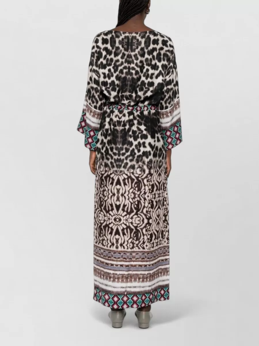 Pierre Louise Mascia Silk Dress Animal Print Belted Waist